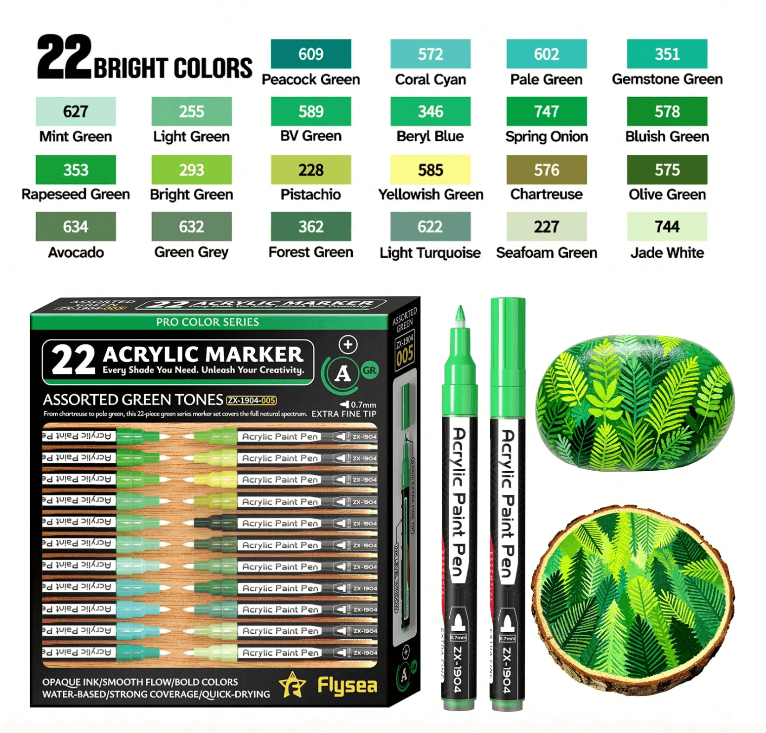 Flysea Fine tip green tones (22 colors)