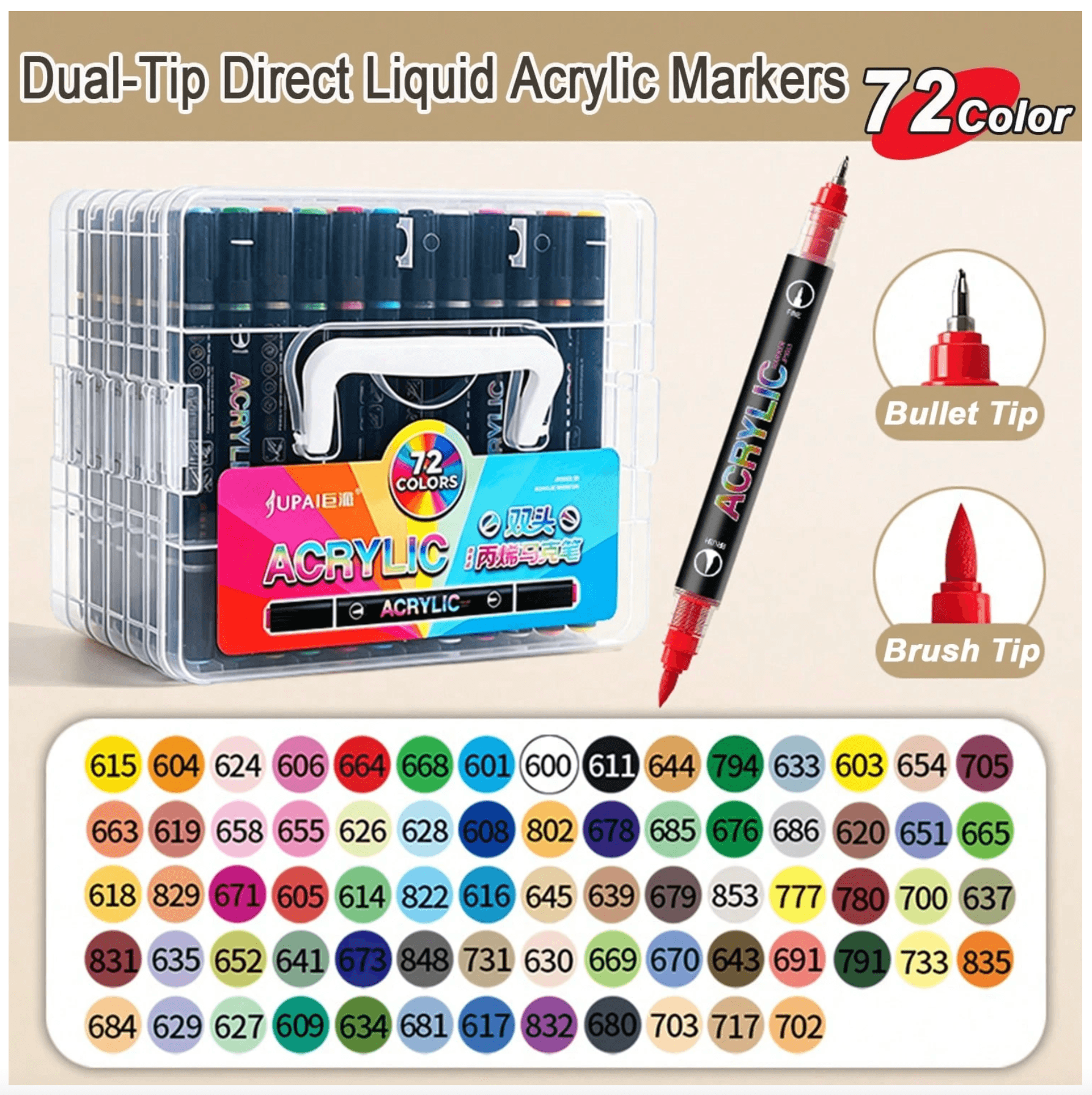 Jupai dual-tip acrylic markers (72 colors)