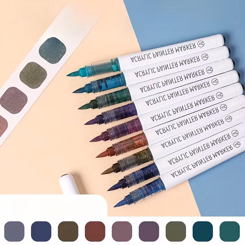 Languo 9pcs Acrylic Paint Pen Set - Colorful Black
