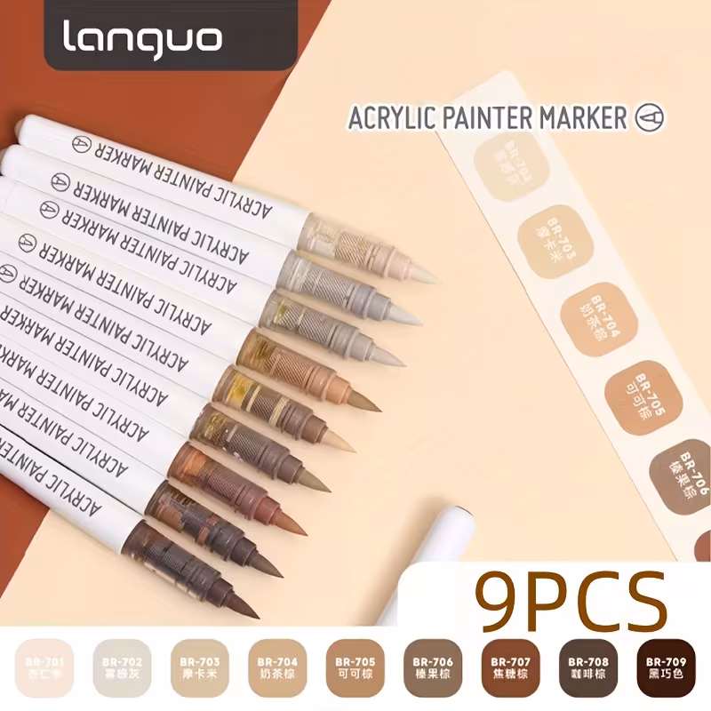 Languo 9pcs Acrylic Paint Pen Set- Maillard