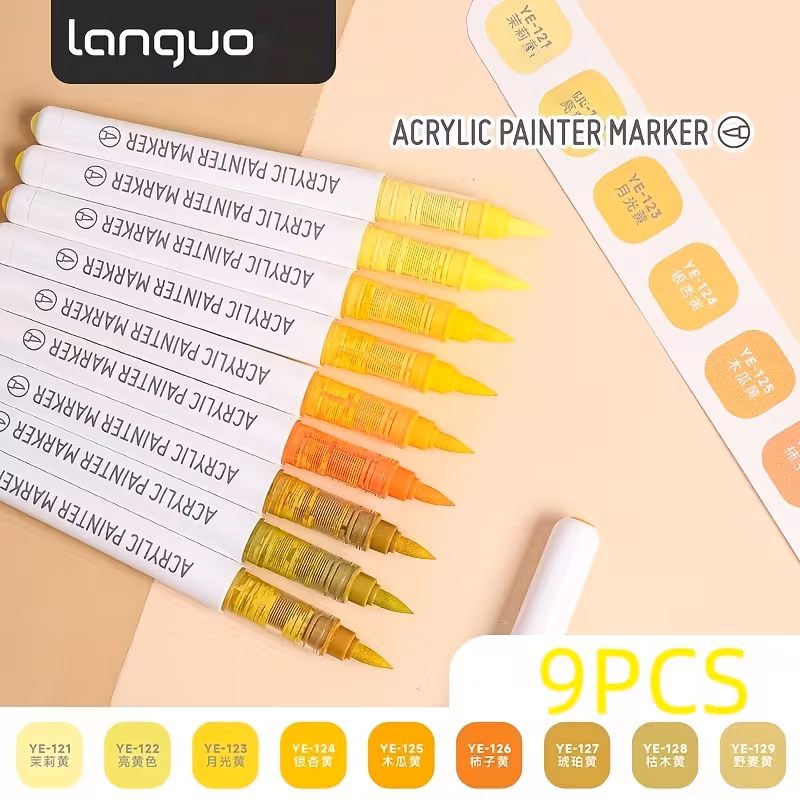 Languo 9pcs Acrylic Paint Pen Set- Warm Yellow