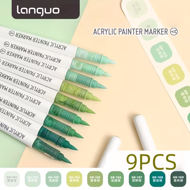 Languo 9pcs Acrylic Paint Pen Set -Green
