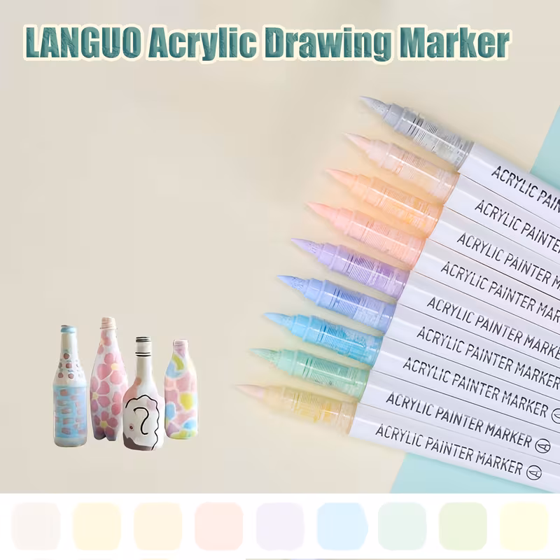 Languo 9pcs Acrylic Paint Pen Set-Light Colors